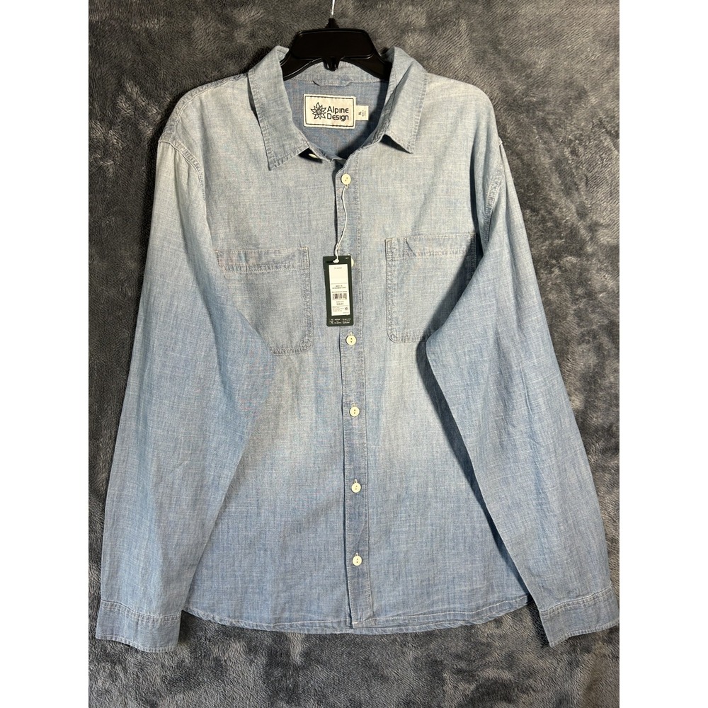 Alpine Design Mens Size XL Blue Denim Chambray Button Up Shirt